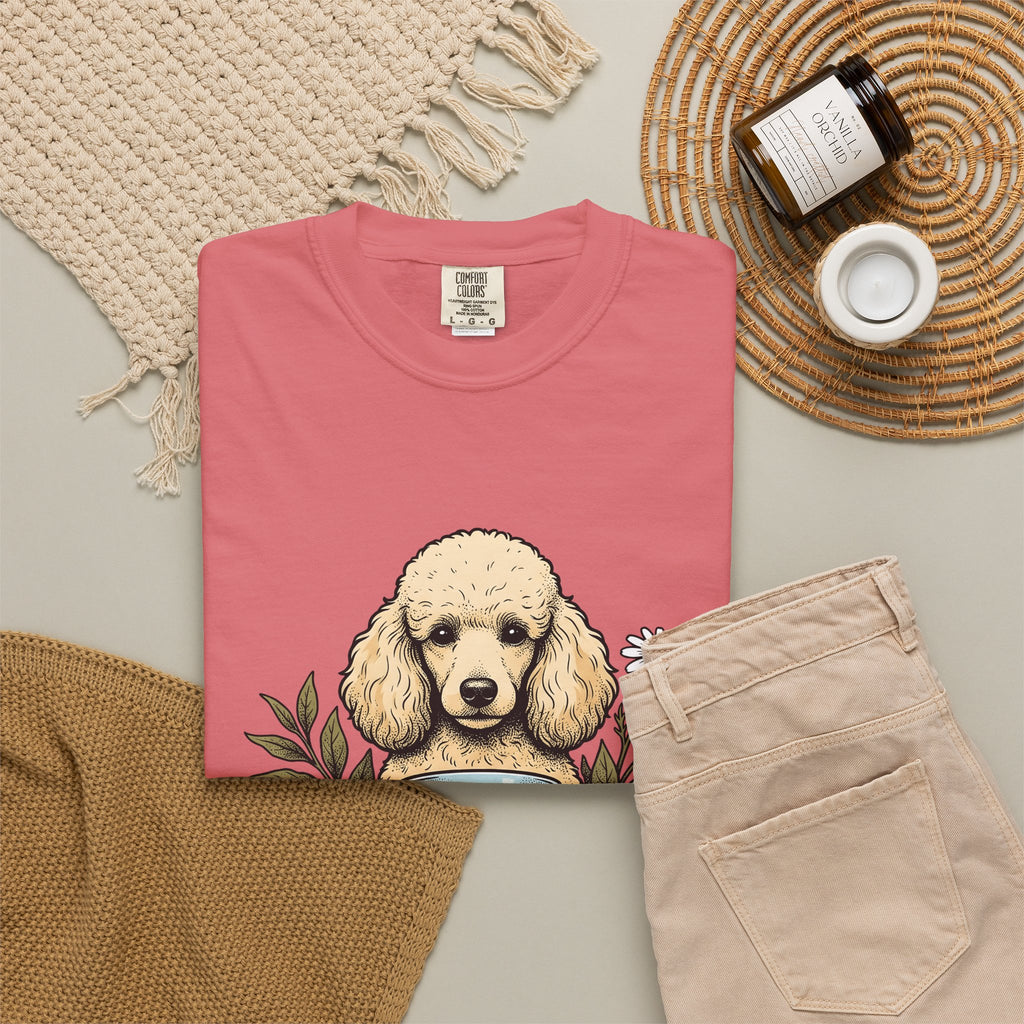 Poodle Tea T-Shirt T-Shirt Dog Flower Gift Women Retro T-Shirt Tea Cup T-Shirt Canine Fan Poodle T-Shirt T-Shirt Floral Graphic Sketch Citrus T-Shirt