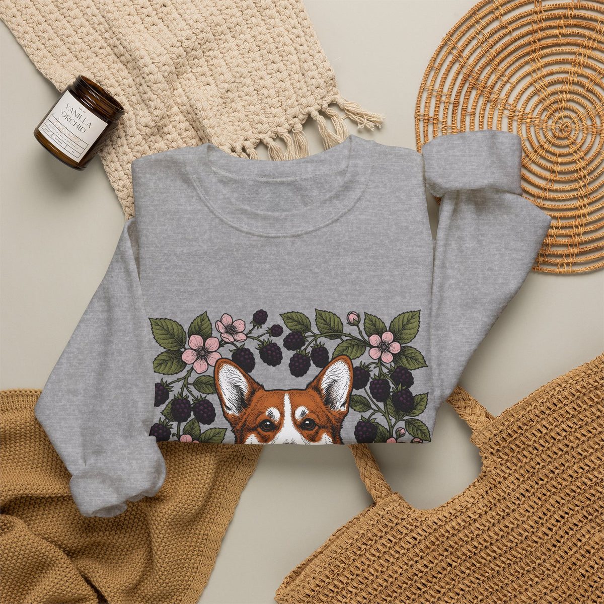 Corgi Hound Sweatshirt Dog Arrangement Gift Women Blossom Sweatshirt Pembroke Welsh Corgi Sweatshirt Dog Fan Corgi Graphic Hound Illustration Sketch