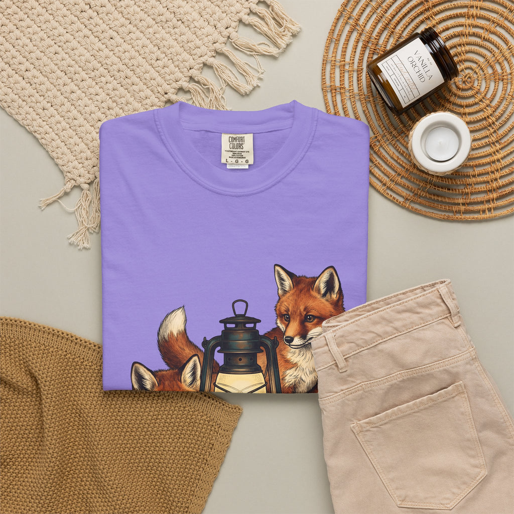 Fox Light T-Shirt Halloween Nature Gift Women Hand Drawn T-Shirt Lamp T-Shirt Spooky Fan Illustrated T-Shirt Wilderness Graphic Doodle Maple Leaves