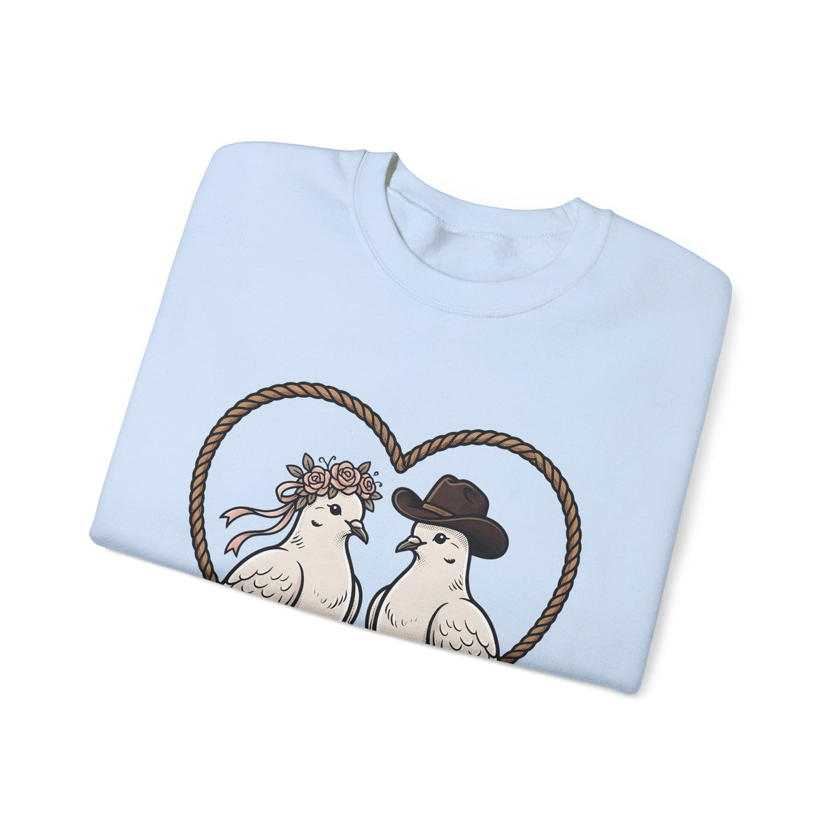 Dove Duo Sweatshirt Cowgirl Ranch Gift Women Classic Sweatshirt Pigeons Sweatshirt Rodeo Fan Rustic Graphic Sweatshirt Pen Drawing Braided Heart Sweatshirt