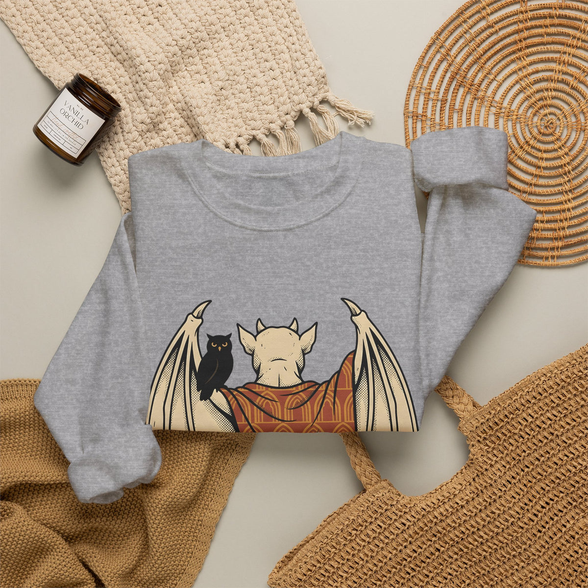 Bat Sculpture Sweatshirt Halloween Ghost Gift Women Mysterious Sweatshirt Statue Sweatshirt Horror Fan Dark Art Sweatshirt Specter Graphic Classic Night Bird