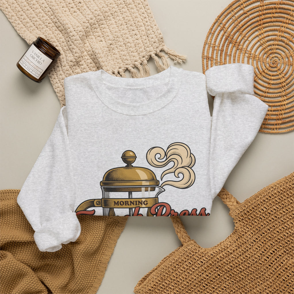 French Press Coffee Sweatshirt Coffee Cuisine Gift Women Hand Drawn Sweatshirt Cafetiere Sweatshirt Coffee Fan Coffee Bean Illustration Graphic Line Art