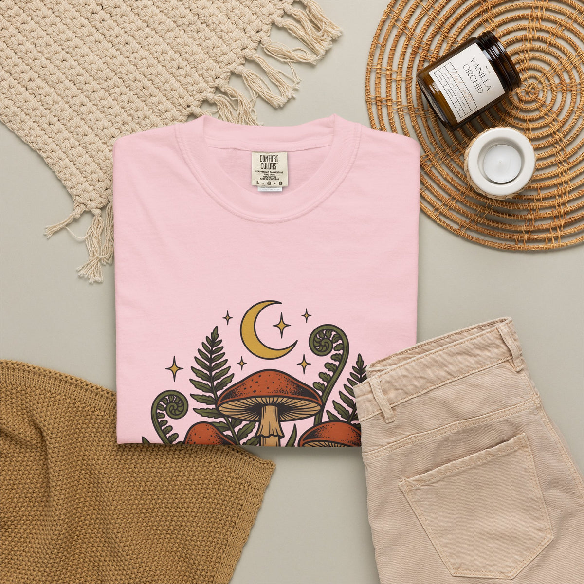 Mushroom Drawing T-Shirt Nature Garden Gift Women Hippie T-Shirt Fungus T-Shirt Outdoors Fan Psychedelic T-Shirt Yard Graphic Classic Frond T-Shirt