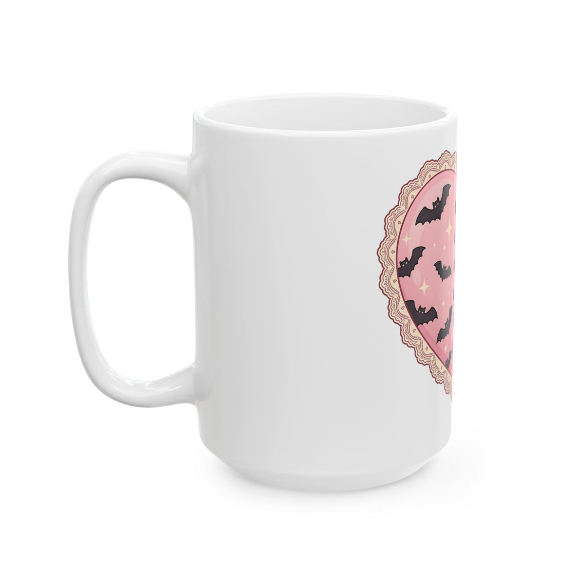 Heart Bat Mug Halloween Gothic Gift Women Kawaii Mug Heartbeat Mug Horror Fan Dark Mug Gothic Graphic Pastel Lace Mug