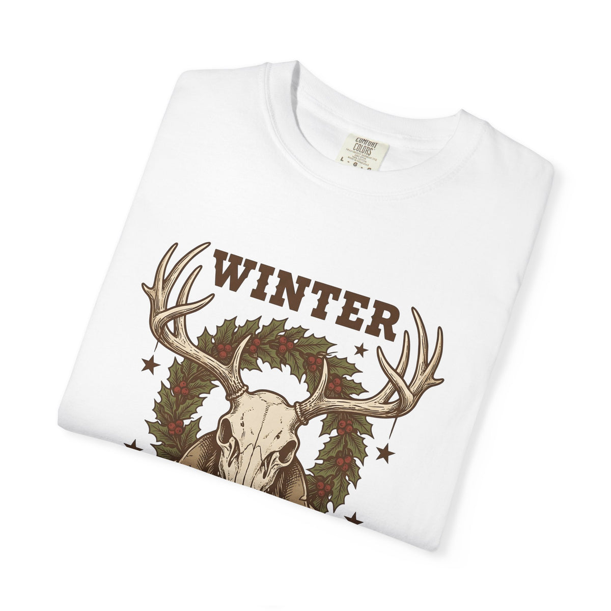 Antler Skull T-Shirt Christmas Frost Gift Women Throwback T-Shirt Deer Skull T-Shirt Xmas Fan Holiday T-Shirt Frosty Graphic Cartoon Pine Wreath