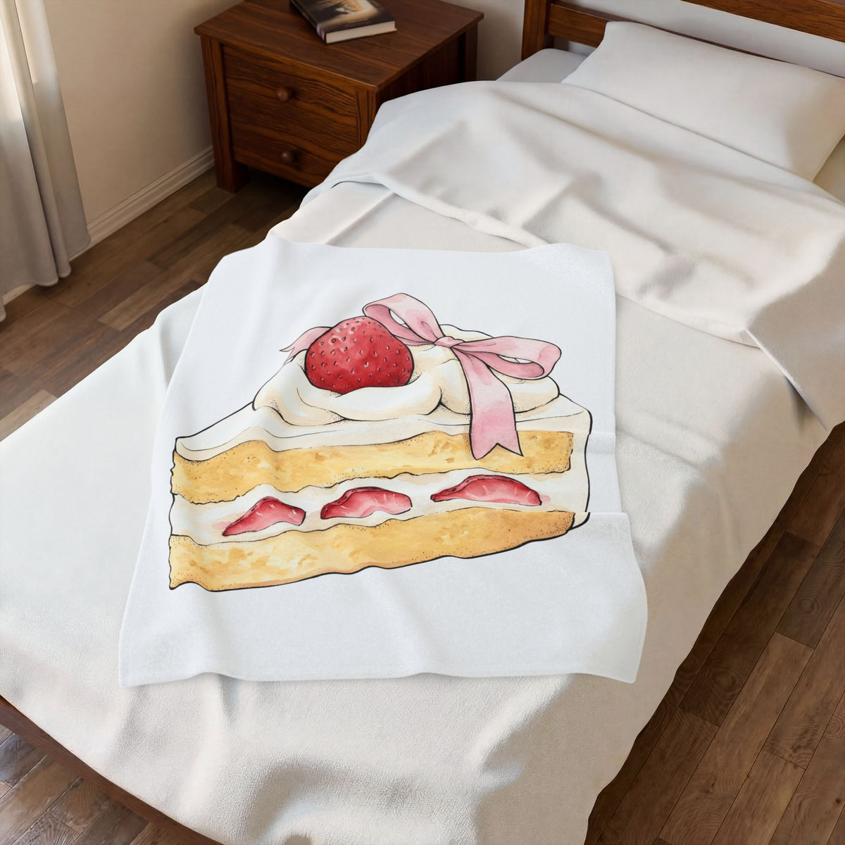 Strawberry Pastry Blanket Desserts Sweets Gift Women Gouache Blanket Tart Blanket Dessert Fan Watercolor Blanket Candy Graphic Line Art Pink Tie