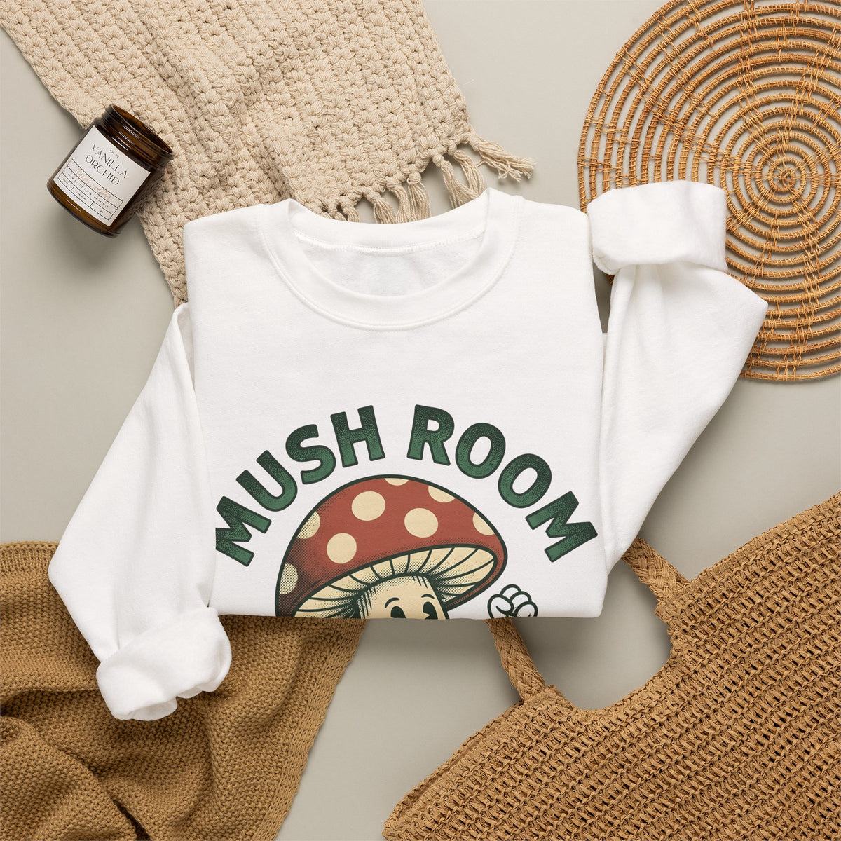 Funny Mushroom Sweatshirt Funny Outdoors Gift Women Classic Sweatshirt Toadstool Sweatshirt Humor Fan Vintage Sweatshirt Camping Graphic Hand Drawn Smiley Face
