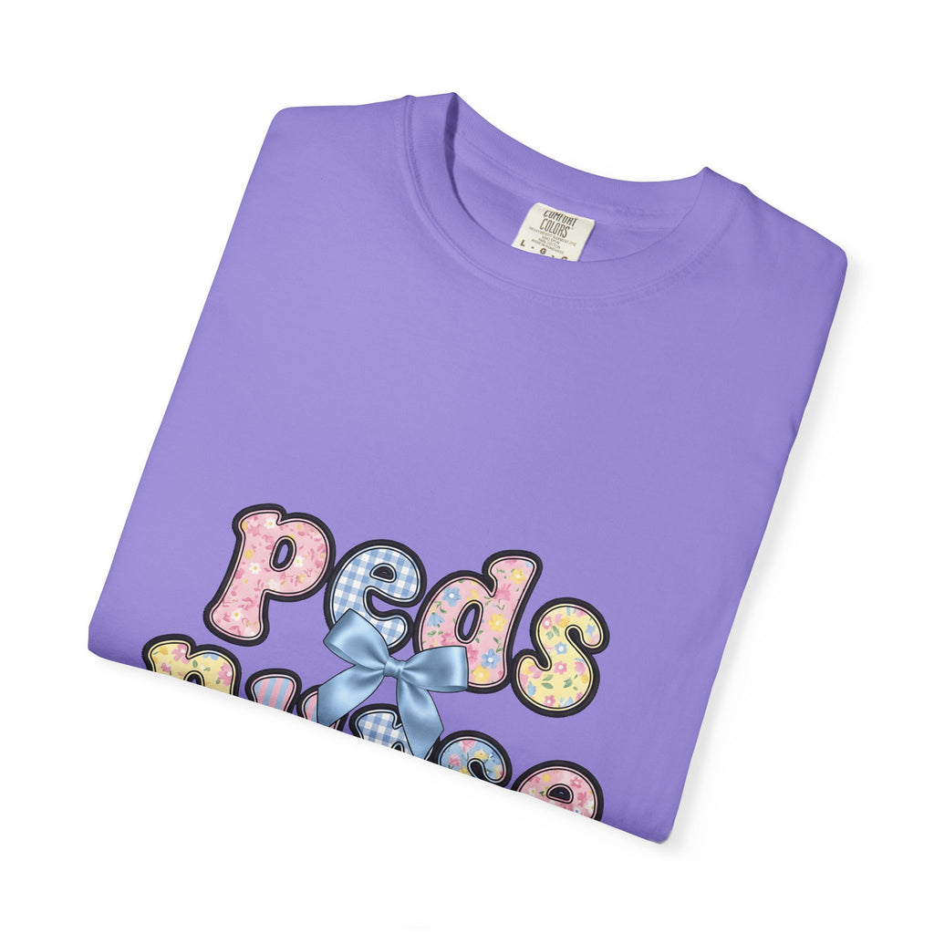 Pastel Fabric Typography T-Shirt Nurse Flower Gift Women Adorable T-Shirt Textile T-Shirt Nursing Enthusiast Typography T-Shirt Floral Graphic Old