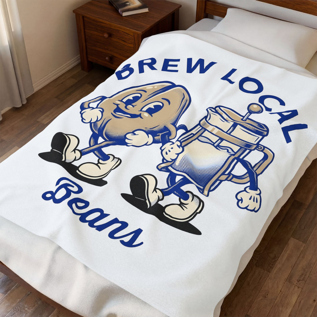 Coffee Bean French Press Blanket Coffee Foodie Gift Women Cartoon Blanket French Press Coffee Blanket Coffee Fan Cartoony Blanket Food Graphic