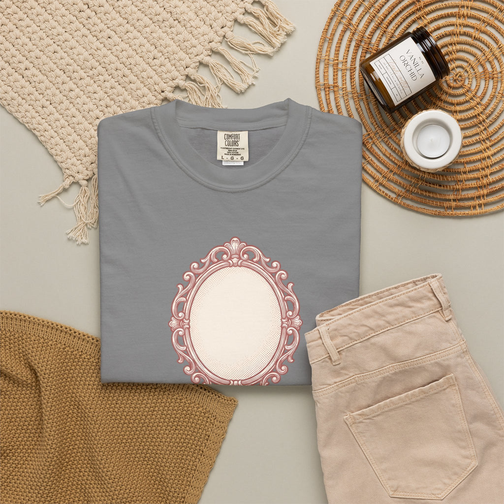 Fancy Mirror T-Shirt Cute Clothing Gift Women Antique T-Shirt Glass T-Shirt Adorable Fan Vintage T-Shirt Apparel Graphic Doodle Knot T-Shirt