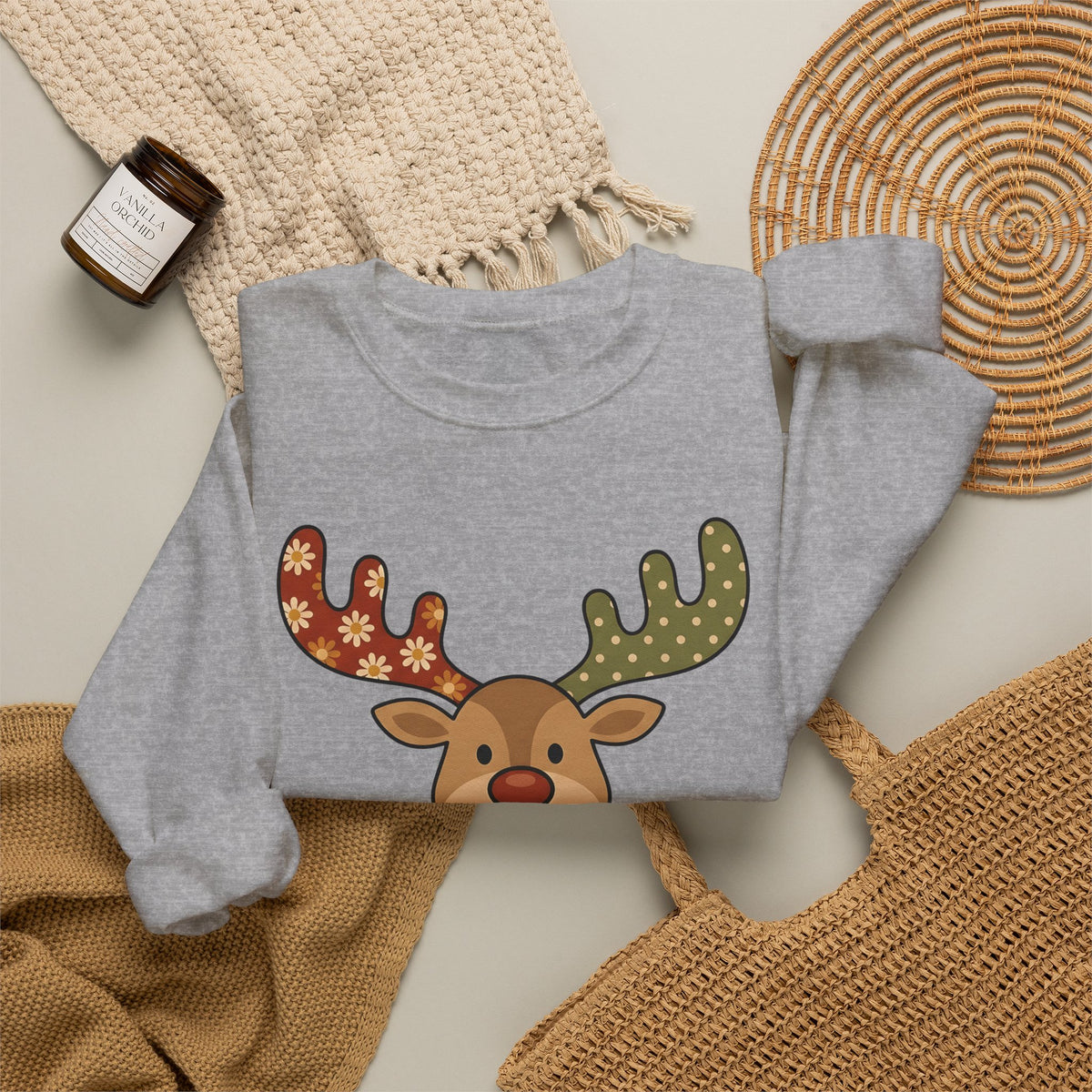 Deer Drawing Holiday Noel Gift Cartoon Fawn Christmas Fan Caricature Christmas Classic Winter Sweatshirt