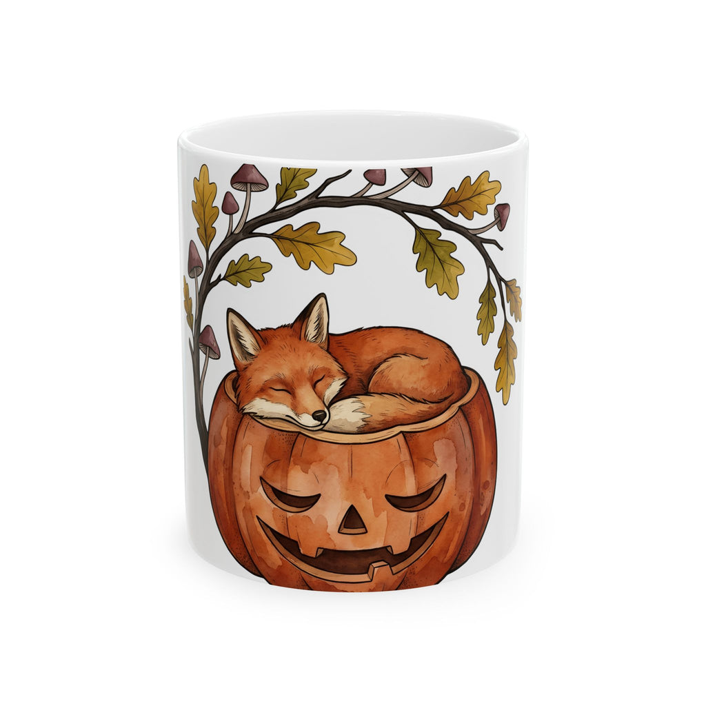 Fox Squash Mug Halloween Wildlife Gift Women Painting Mug Gourd Mug Spooky Fan Artistic Mug Animal Graphic Sketch Fall Foliage
