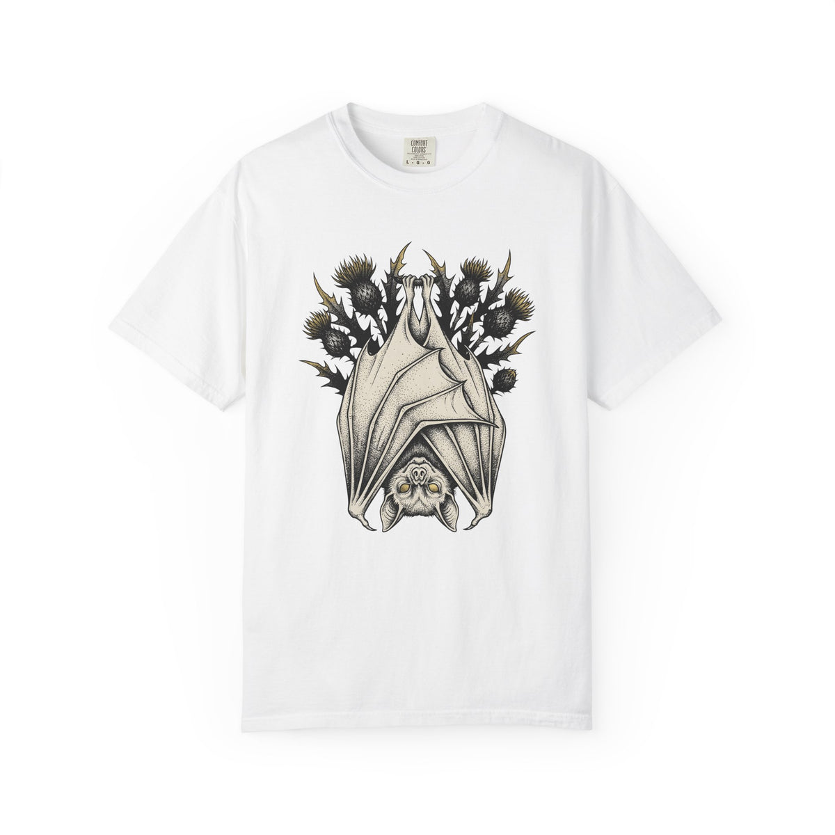 Bat Design T-Shirt Halloween Greenery Gift Women Macabre T-Shirt Bat T-Shirt Horror Fan Dark T-Shirt Foliage Graphic Sketch Bloom T-Shirt