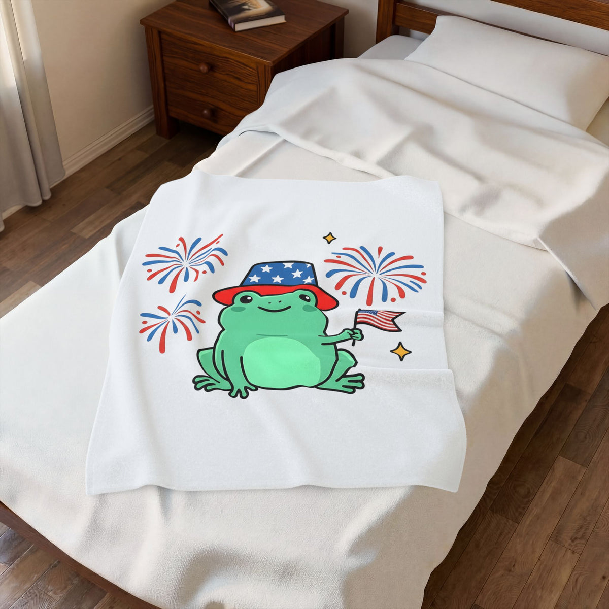 Usa Frog Blanket America/4th Of July Wildlife Gift Women Kawaii Blanket Toad Blanket Patriotic Fan Cute Blanket Animal Graphic Comic Sparkler