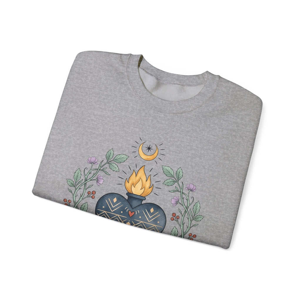 Sacred Heart Sweatshirt Boho Chic Spiritual Gift Women Folk Art Sweatshirt Heart Sweatshirt Hippie Enthusiast Primitive Sweatshirt Mystical Graphic Vintage