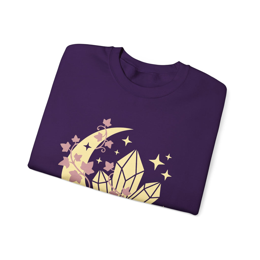 Moon Gems Sweatshirt Boho Chic Wellness Gift Women Starry Sweatshirt Lunar Stones Sweatshirt Bohemian Fan Celestial Sweatshirt Holistic Graphic Sleek Greenery