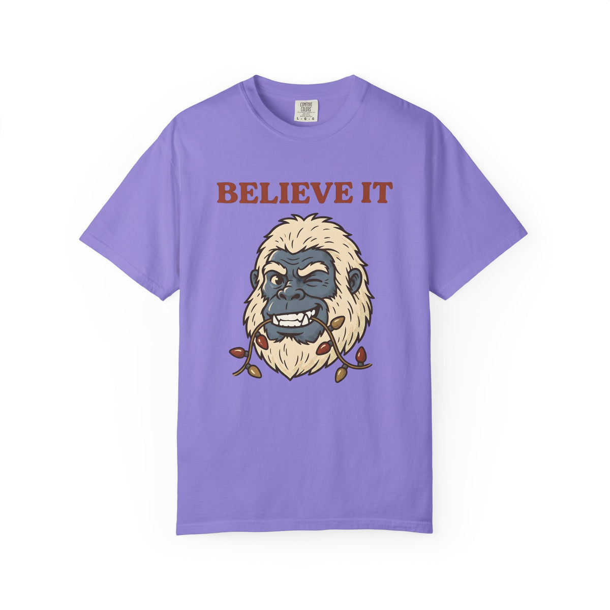 Abominable Snowman Face T-Shirt Christmas Jokes Gift Women Comic T-Shirt Yeti T-Shirt Xmas Fan Cartoon T-Shirt Pun Graphic Retro Holiday Lights