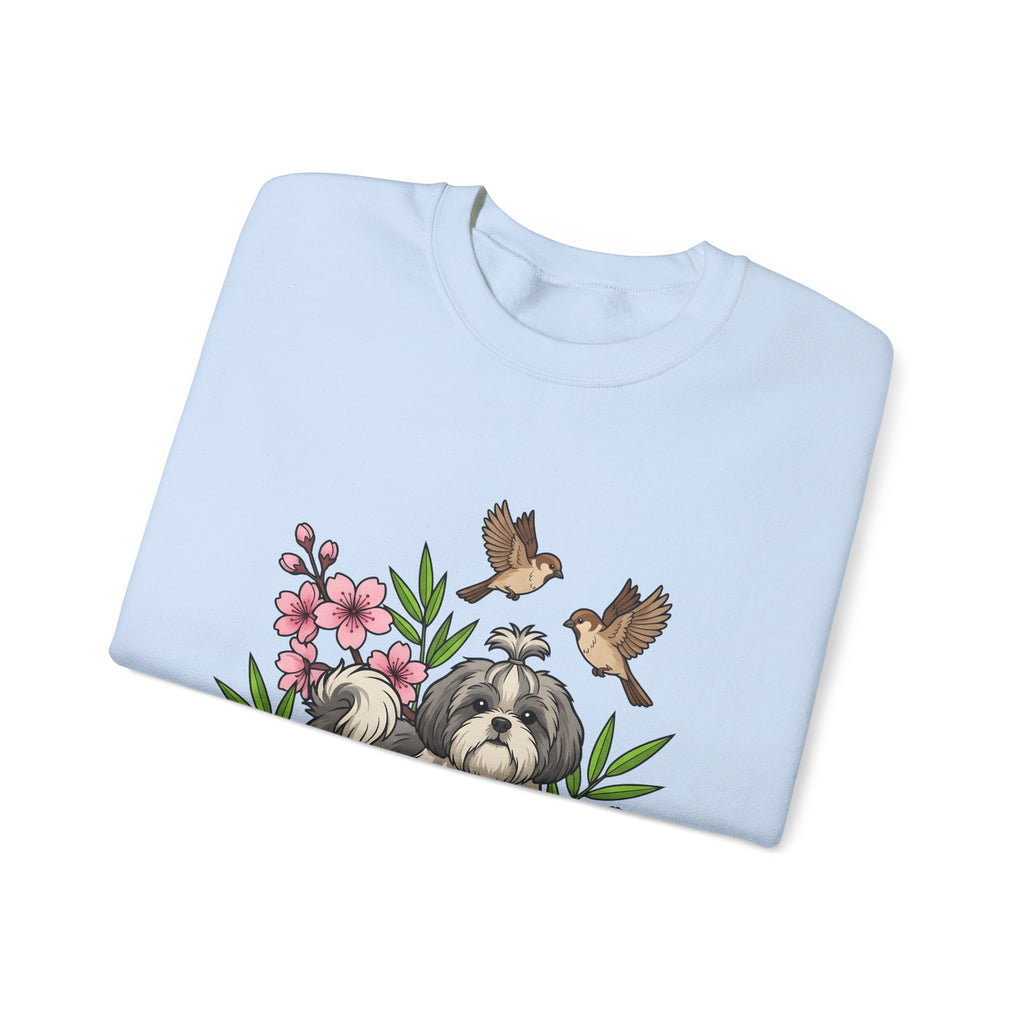 Shih Tzu Puppy Sweatshirt Dog Botanical Gift Women Cute Sweatshirt Puppy Sweatshirt Dog Fan Pup Sweatshirt Floral Graphic Sketch Sakura Flowers Sweatshirt