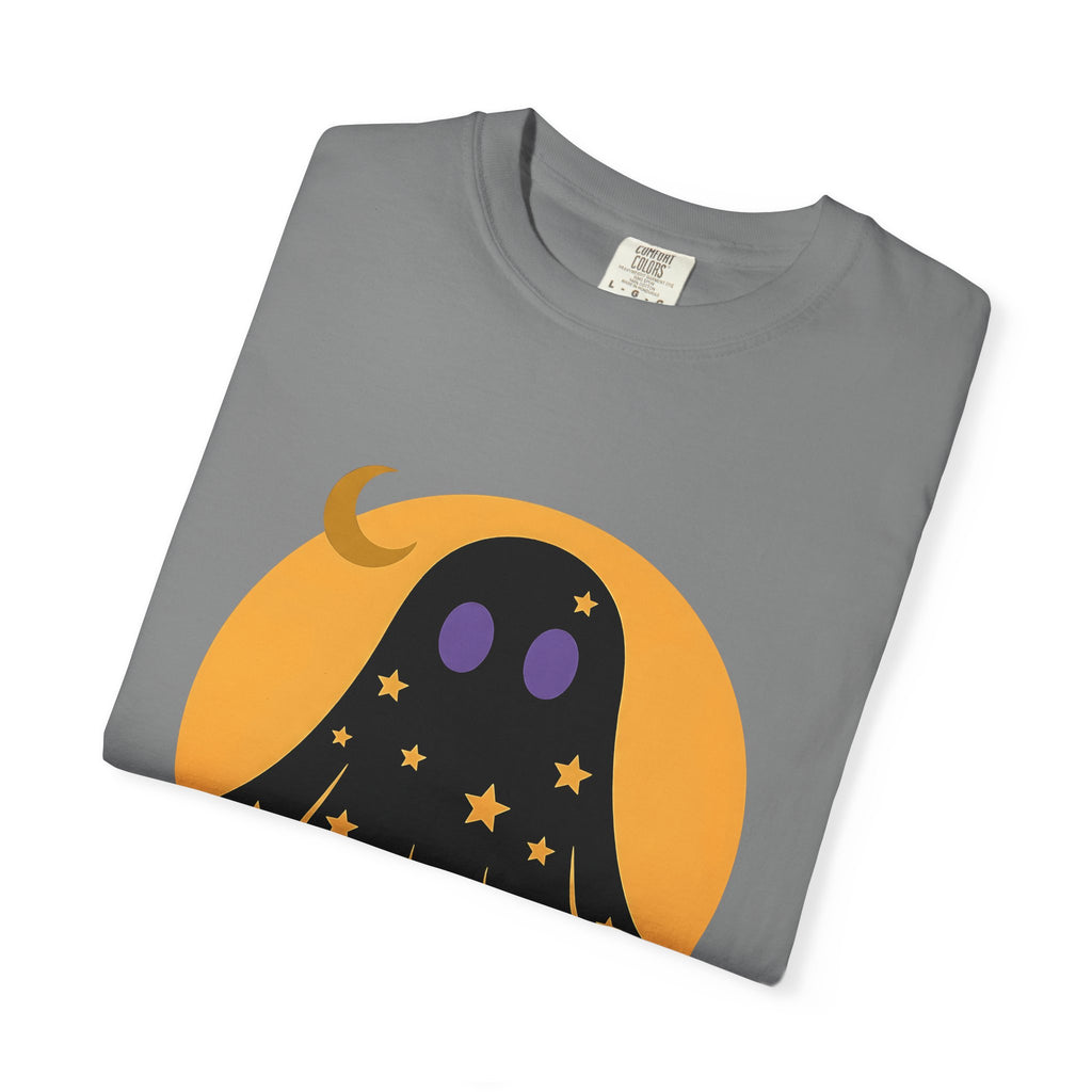 Ghost Halloween Spooky Gift Cute Specter Horror Fan Ghostly Macabre Minimalist Crescent T-Shirt