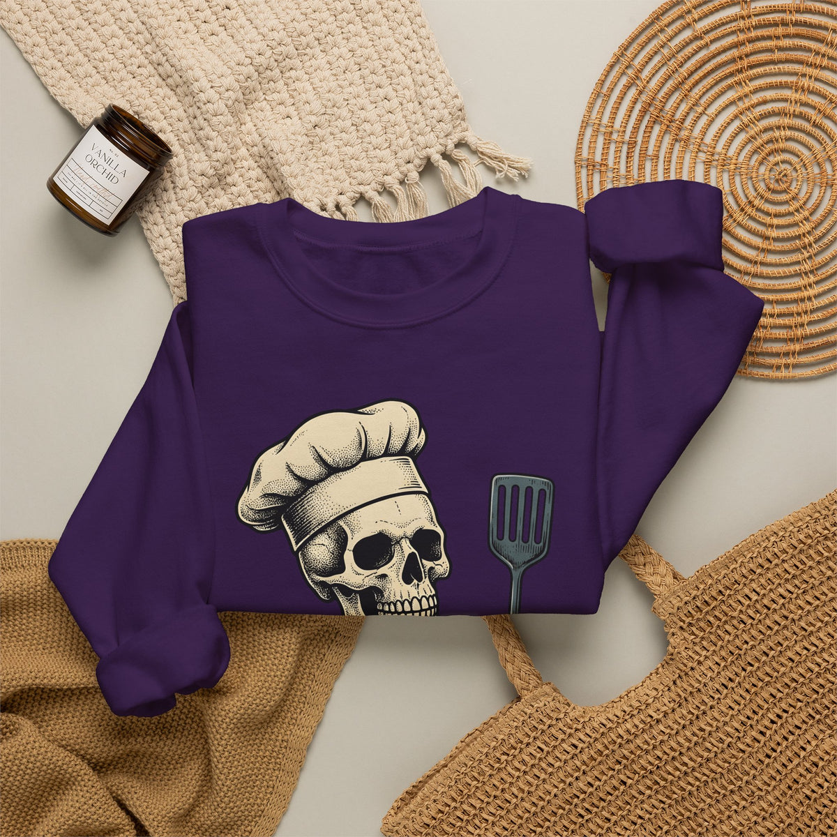 Skeleton Cook Sweatshirt Barbecue Fun Gift Women Classic Sweatshirt Skeleton Sweatshirt Bbq Fan Vintage Sweatshirt Humor Graphic Line Art Grill Spatula Sweatshirt