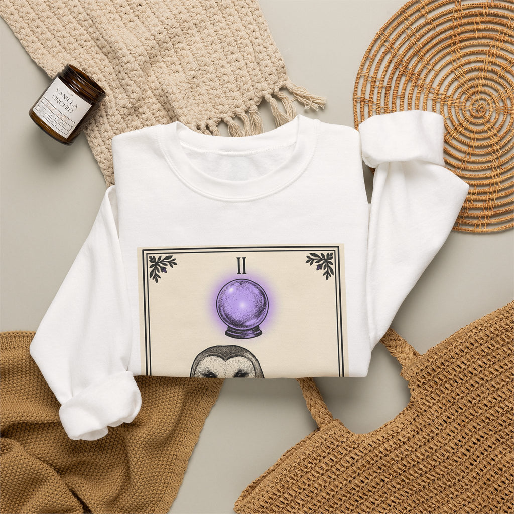 Barn Owl Sweatshirt Boho Chic Magic Gift Women Oracle Sweatshirt Owl Sweatshirt Bohemian Fan Mystic Sweatshirt Magical Graphic Hand Drawn Glass Sphere Sweatshirt