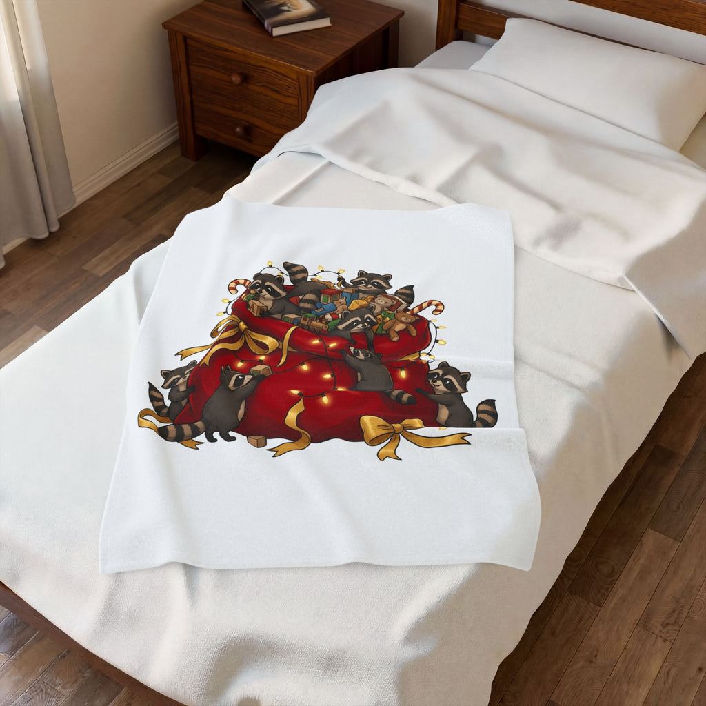 Raccoon Toy Sack Blanket Christmas Animals Gift Women Cute Blanket Trash Panda Blanket Xmas Fan Critter Graphic Blanket Hand Drawn Fairy Lights