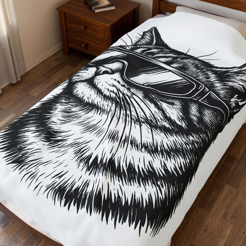 Cat Sunglasses Blanket Cat Animal Gift Women Ink Drawing Blanket Cool Cat Blanket Cat Fan Feline Blanket Creature Graphic Retro Eyewear Blanket