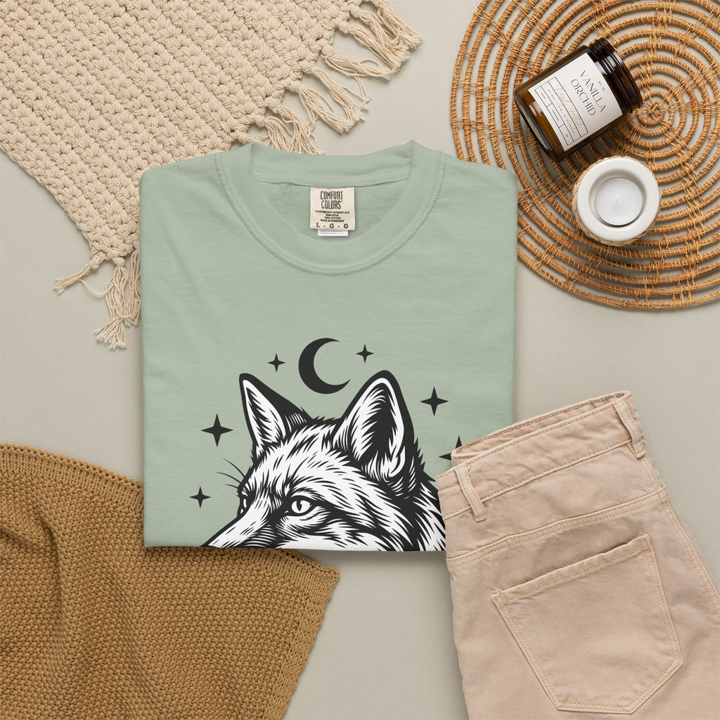 Wolf Portrait T-Shirt Boho Chic Fauna Gift Women Sketch T-Shirt Canine T-Shirt Bohemian Fan Drawing Design Graphic Creature Illustration Graphic