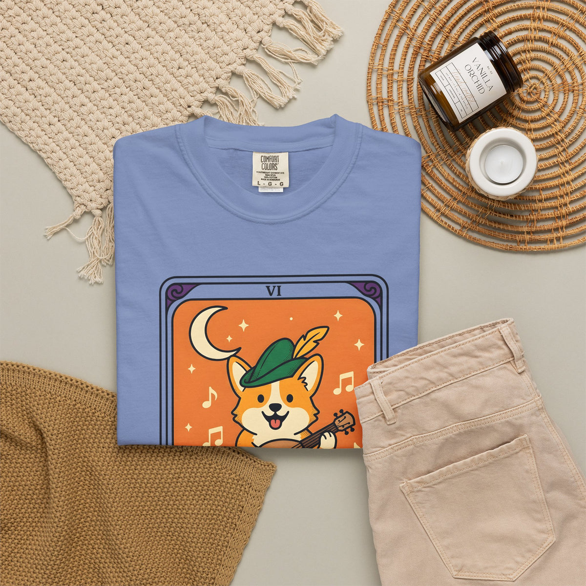 Corgi Performer T-Shirt Boho Chic Animal Gift Women Anime T-Shirt Pembroke Welsh Corgi T-Shirt Bohemian Fan Manga T-Shirt Animal Graphic Hand Drawn