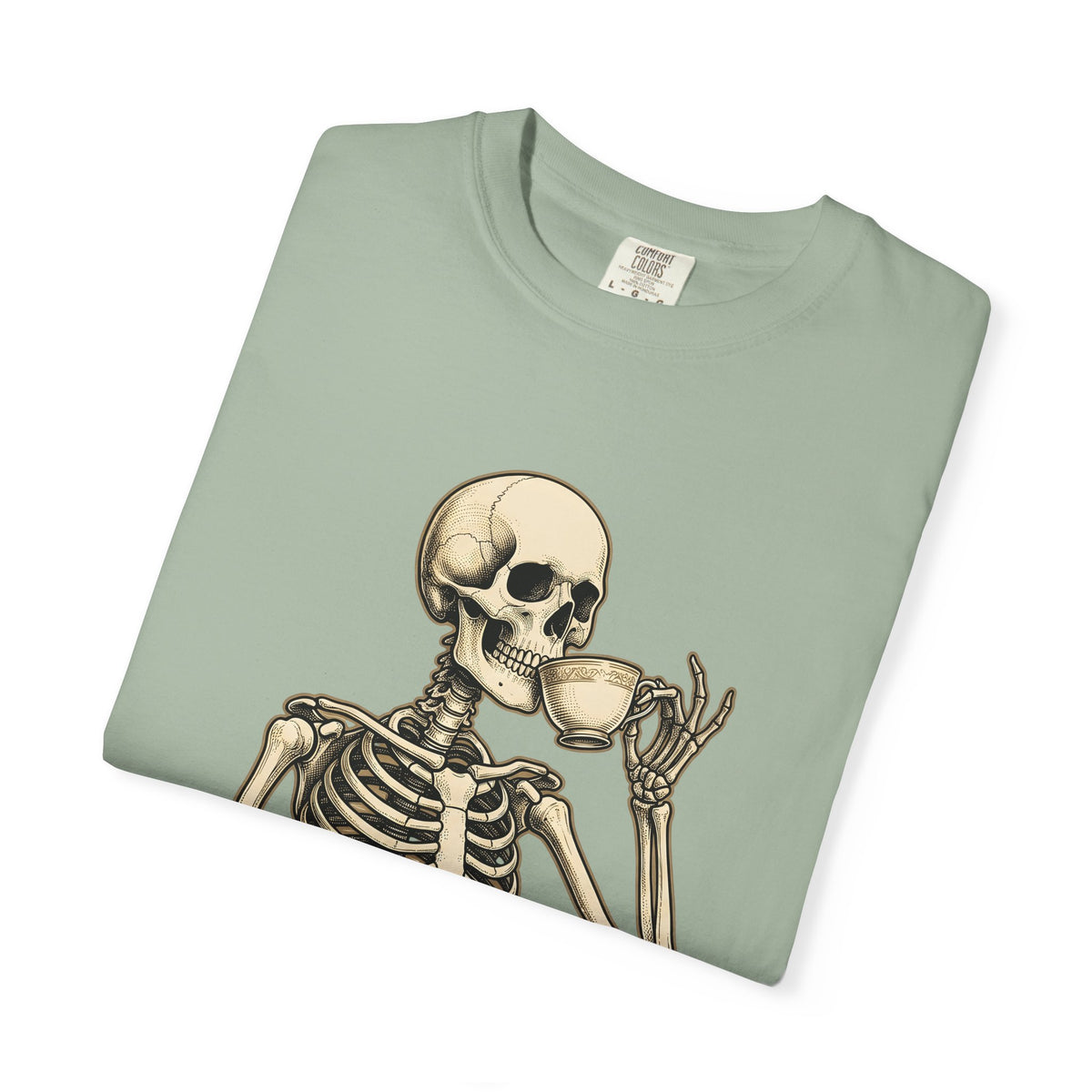 Skeleton Tea Cup T-Shirt Halloween Goth Gift Women Vintage T-Shirt Tea Cup T-Shirt Horror Fan Retro T-Shirt Dark Graphic Hand