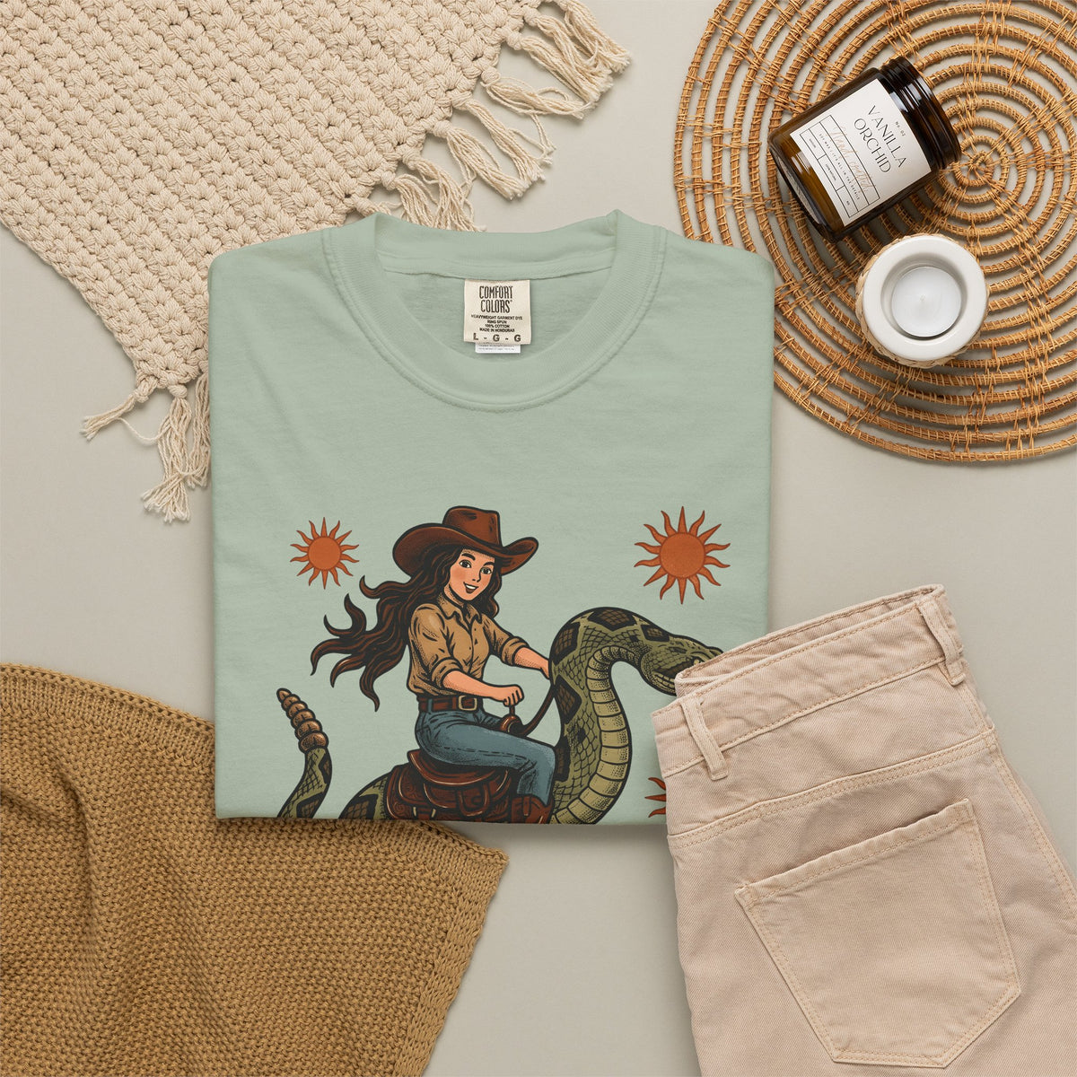 Cowgirl Serpent T-Shirt Cowgirl Wildlife Gift Women Cowboy T-Shirt Snake T-Shirt Rodeo Fan Western T-Shirt Animal Graphic Retro Sunshine T-Shirt