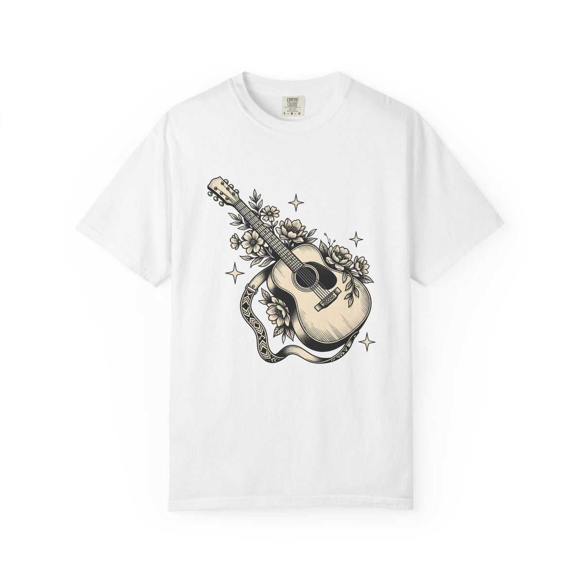 Blossom Guitar T-Shirt Floral Melody Gift Women Illustrative T-Shirt Guitar T-Shirt Flower Fan Illustrated T-Shirt Harmony Graphic Old School Star