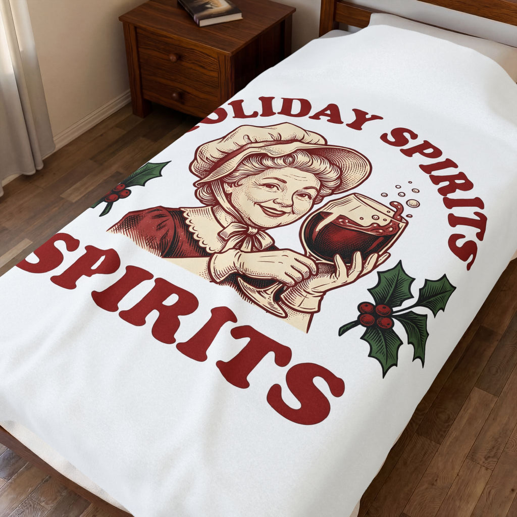 Cheerful Woman Wine Blanket Christmas Fun Gift Women Cartoon Blanket Wine Blanket Xmas Fan Comic Blanket Humor Graphic Line Art Winter Greenery