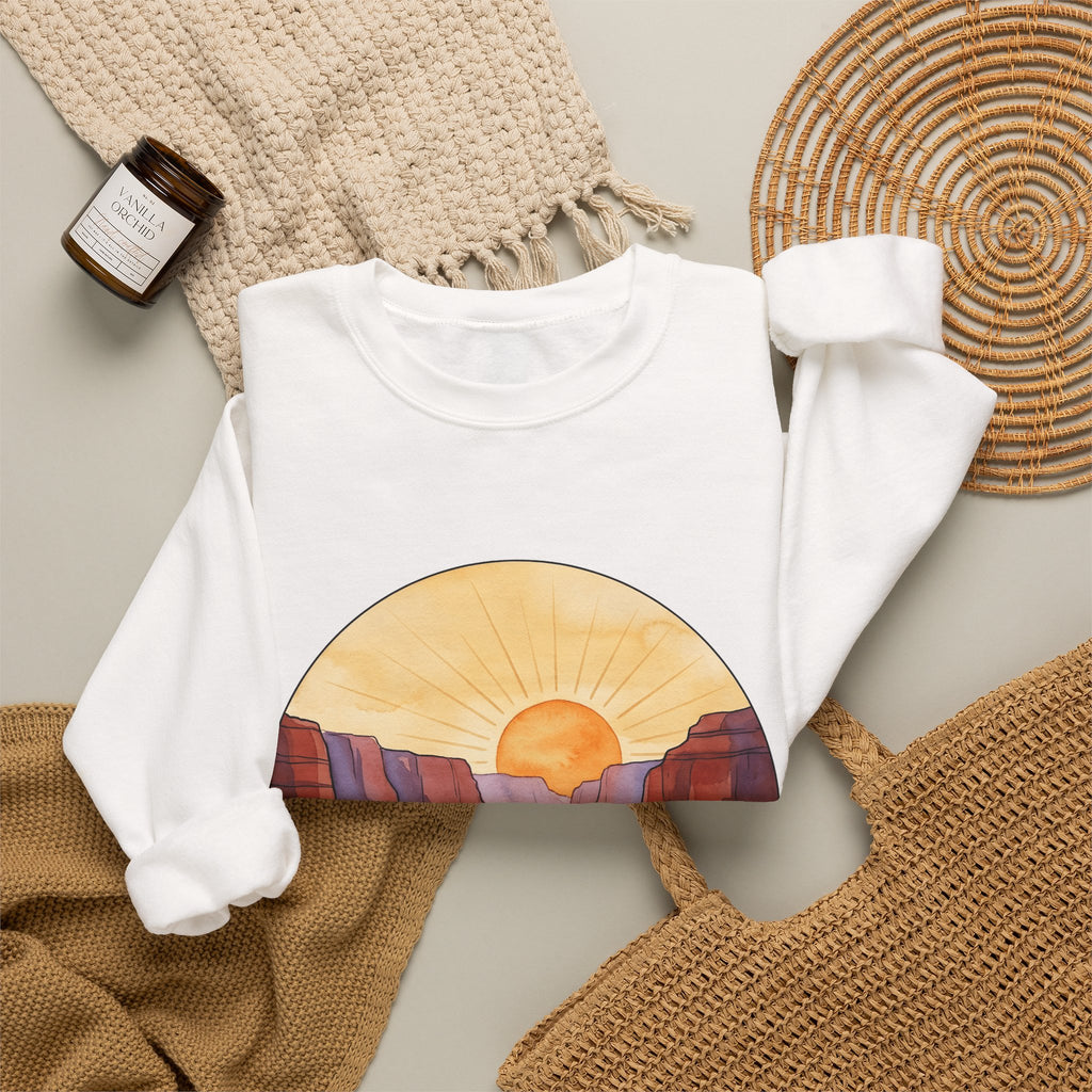 Desert Canyon Sweatshirt Nature Hiking Gift Women Hand Painted Sweatshirt Canyon Sweatshirt Outdoors Enthusiast Painted Sweatshirt Trekker Graphic Retro Dawn