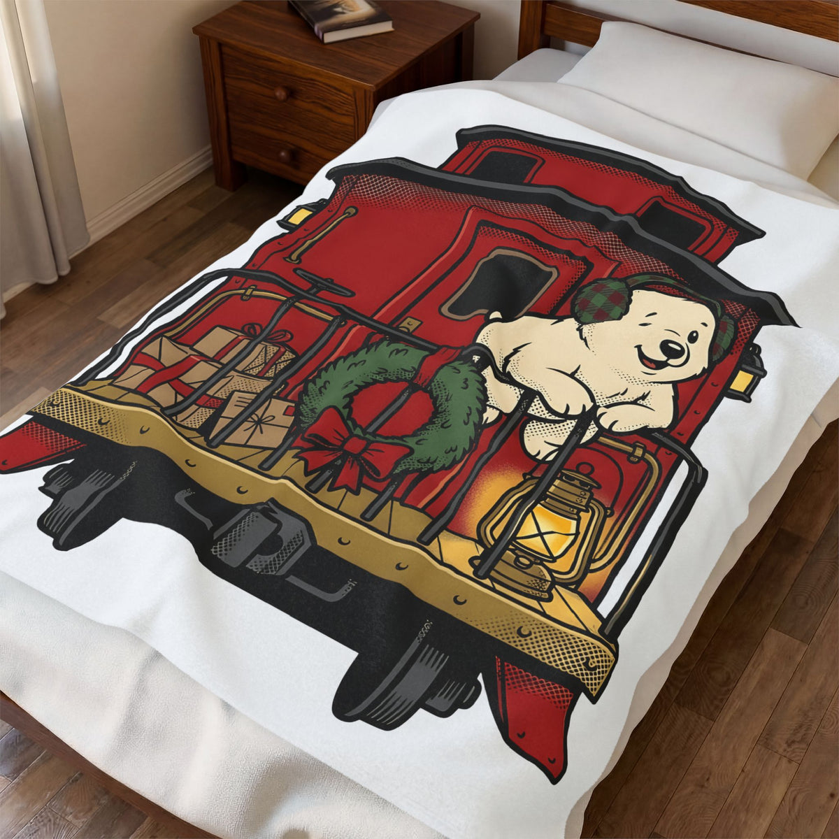 Ice Bear Train Blanket Christmas Fauna Gift Women Sketch Blanket Polar Bear Blanket Christmas Fan Polar Creature Graphic Line Art Ring Blanket