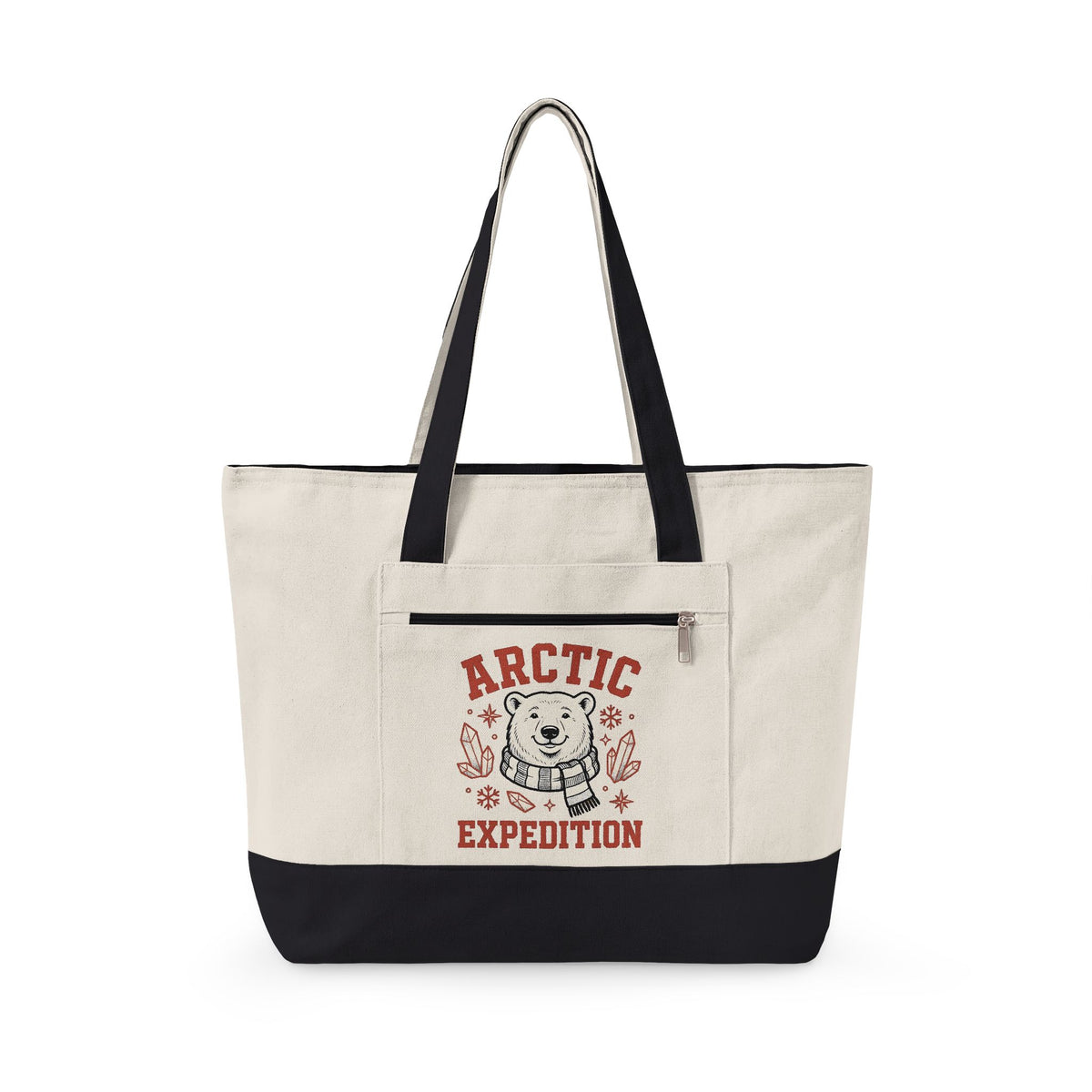 White Bear Tote Bag Christmas Cold Season Gift Women Comic Tote Bag Polar Bear Tote Bag Winter Fan Cartoon Tote Bag Frost Graphic Retro Ice Crystals