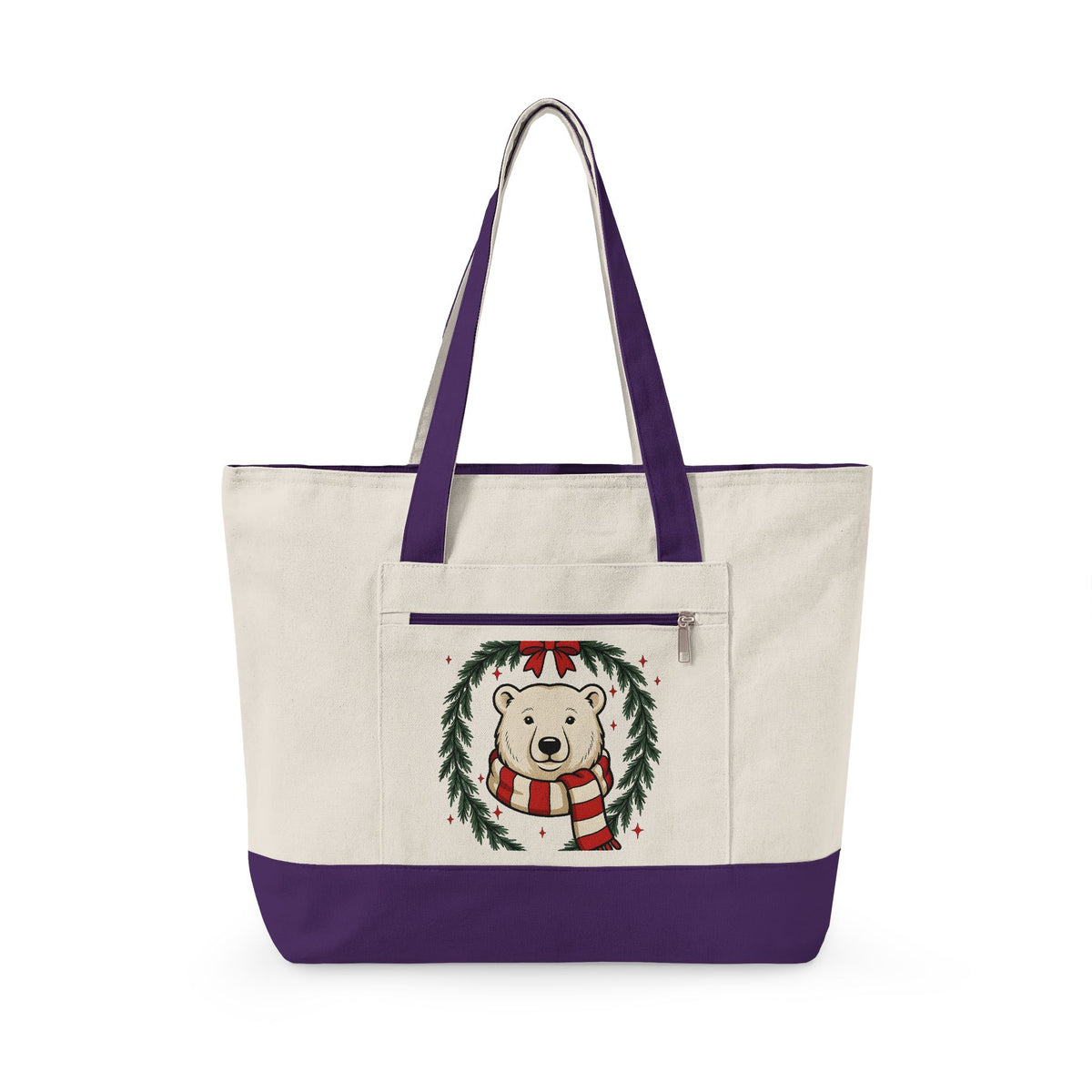 Arctic Bear Tote Bag Christmas Wildlife Gift Women Comic Tote Bag Polar Bear Tote Bag Xmas Fan Cartoon Tote Bag Animal Graphic Sketch Garland Tote Bag
