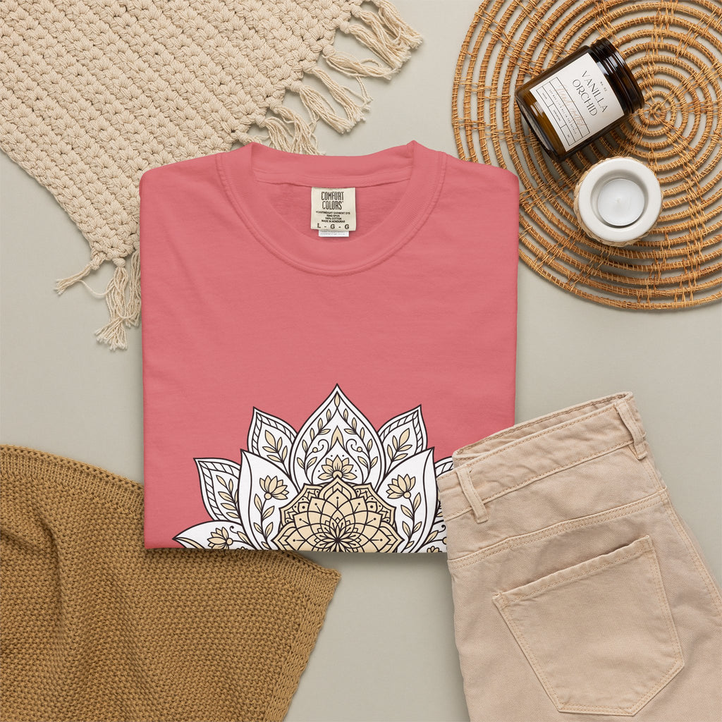 Mandala Bloom T-Shirt Boho Chic Mindfulness Gift Women Folk T-Shirt Flower T-Shirt Bohemian Enthusiast Tribal T-Shirt Meditation Graphic Clean