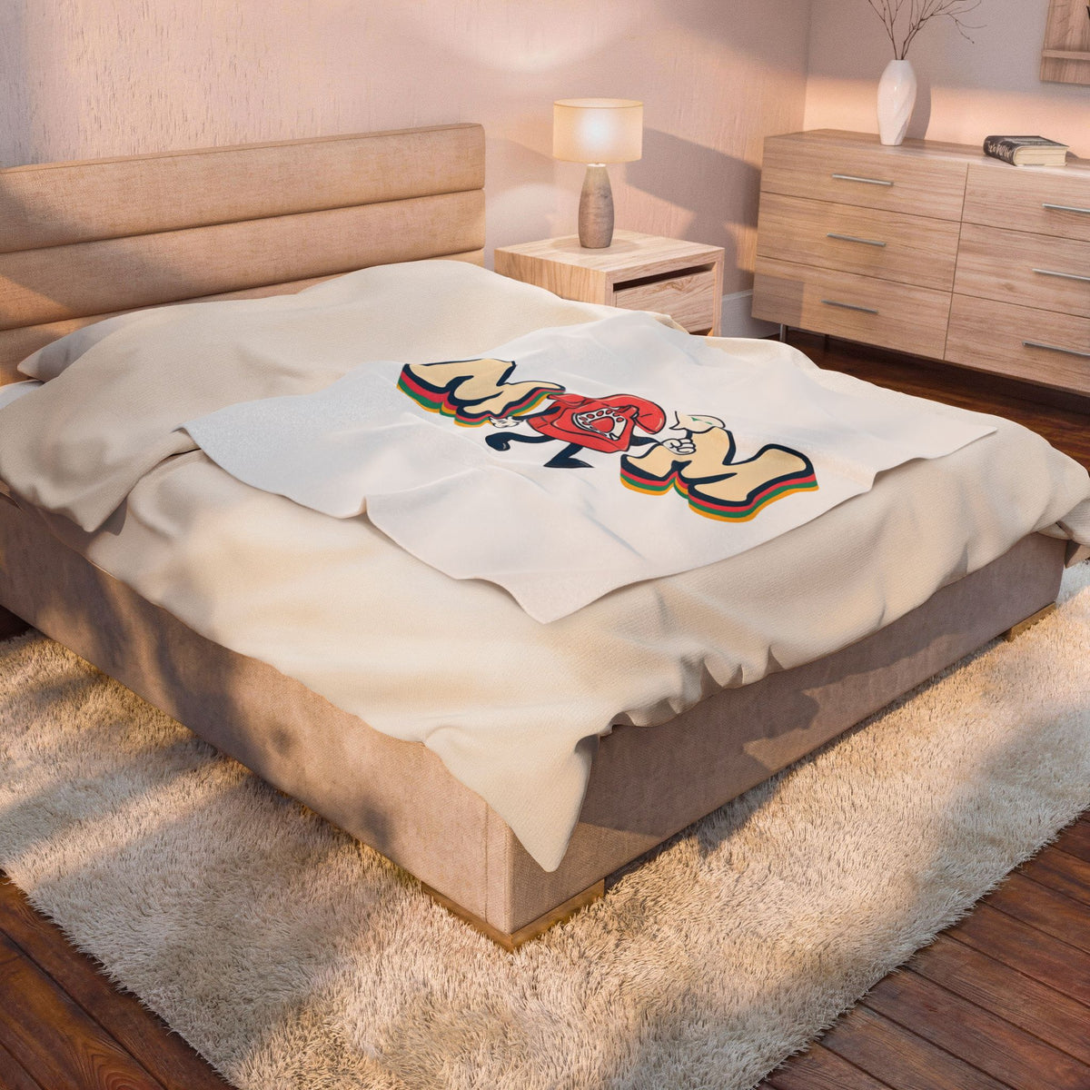 Vintage Phone Blanket Moms Relatives Gift Women Comic Blanket Old Phone Blanket Mother Fan Cartoon Blanket Family Graphic Classic Love Symbol