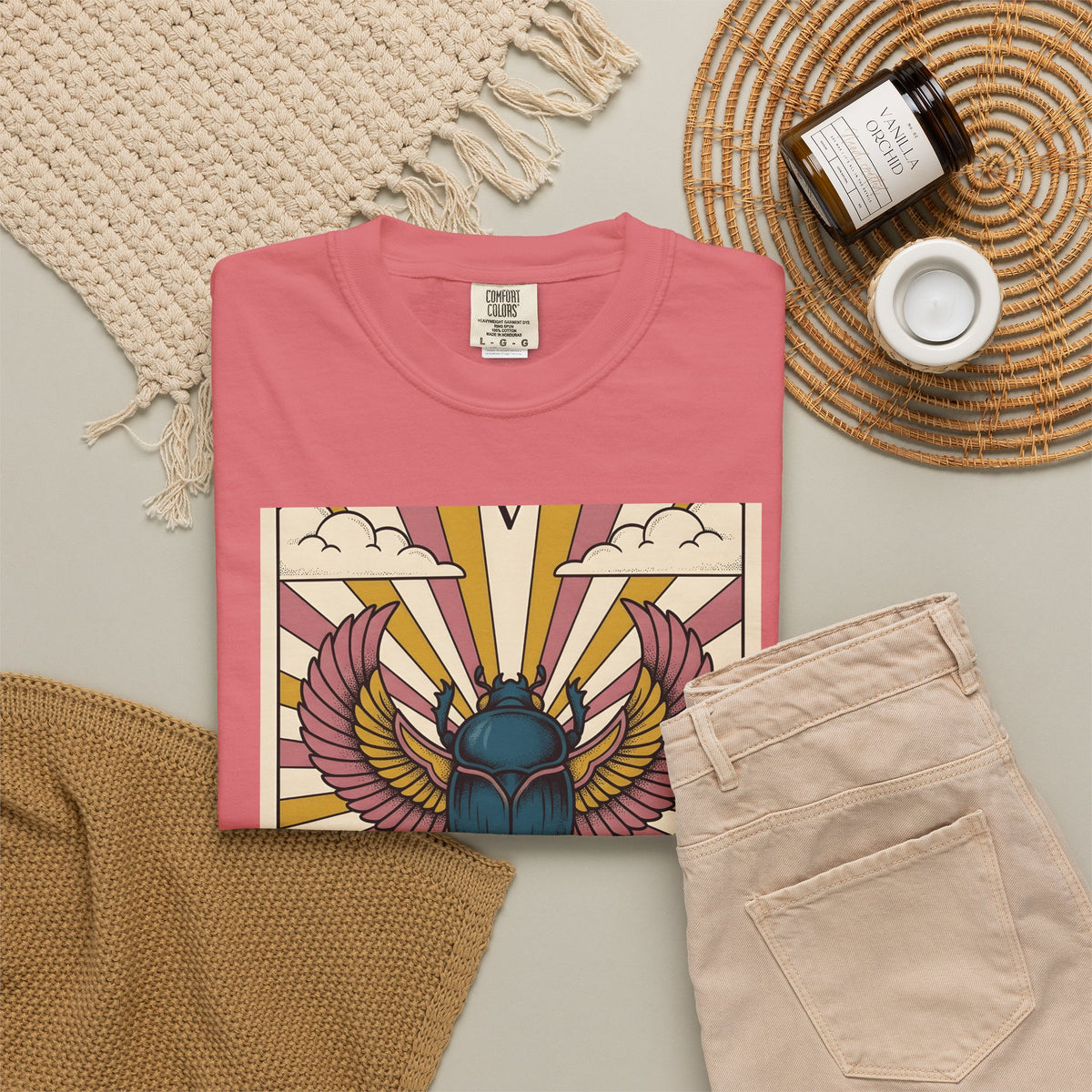 Beetle T-Shirt Boho Chic Esoteric Gift Women Divination Card T-Shirt Bug T-Shirt Bohemian Fan Tarot T-Shirt Mystical Graphic Hand Drawn Crescent