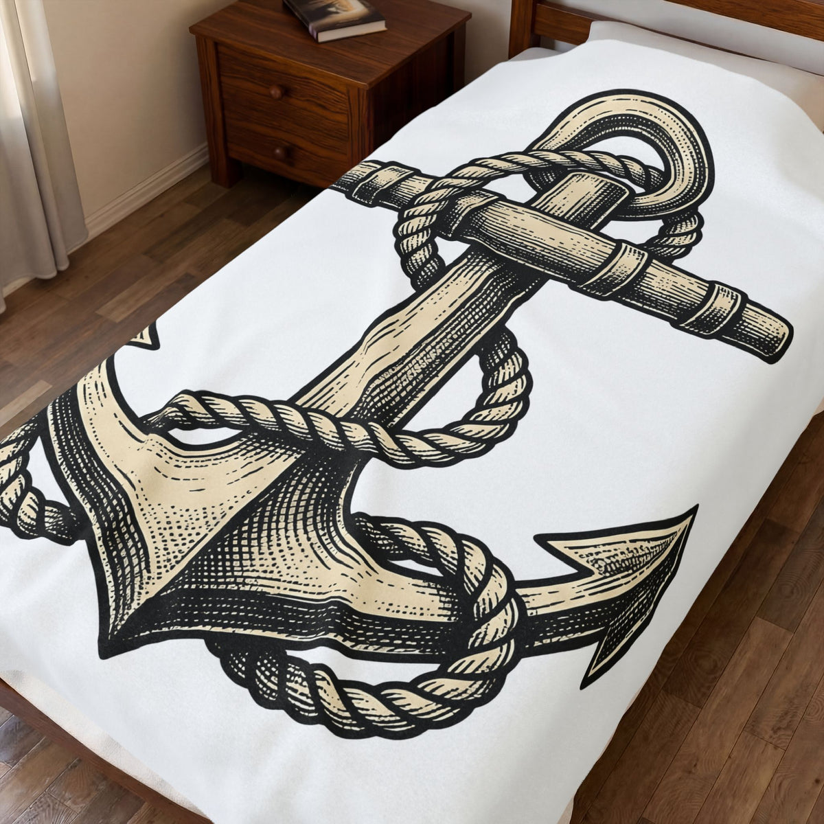 Anchor Line Nautical Beach Gift Old School Rope Sailor Fan Mooring Outline Seaside Blanket
