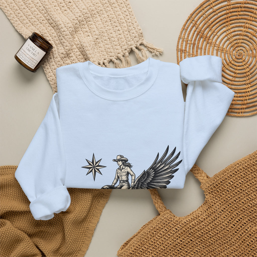 Cowgirl On Raven Cowgirl Travel Gift Country Horsewoman Cowboy Fan Rustic Adventure Retro Sweatshirt