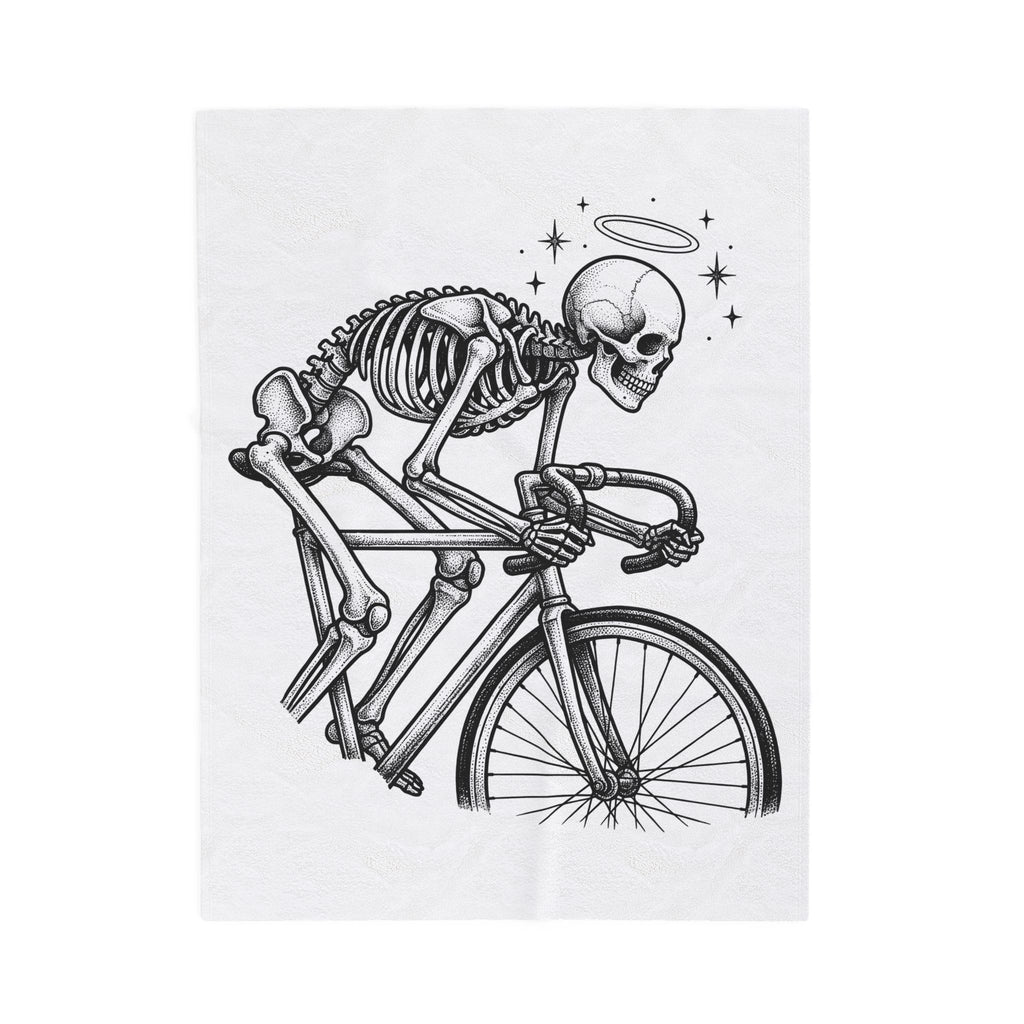 Skeleton Bicycle Blanket Cycling Gothic Gift Women Tattoo Style Blanket Bike Blanket Cyclist Enthusiast Ink Blanket Dark Graphic Vintage Halo