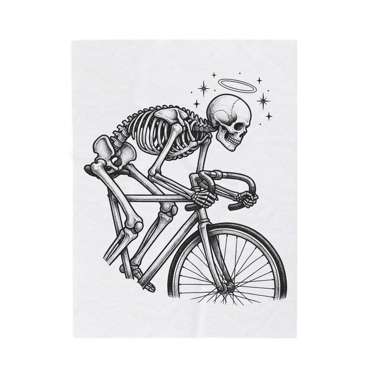 Skeleton Bicycle Blanket Cycling Gothic Gift Women Tattoo Style Blanket Bike Blanket Cyclist Enthusiast Ink Blanket Dark Graphic Vintage Halo