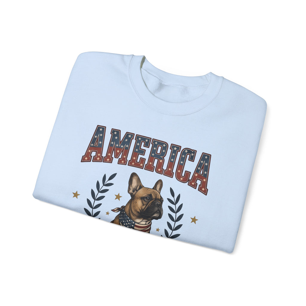 French Bulldog Sweatshirt America Patriotic Gift Women Vintage Sweatshirt Bouledogue Sweatshirt American Fan Retro Illustration Graphic Retro Stars Sweatshirt