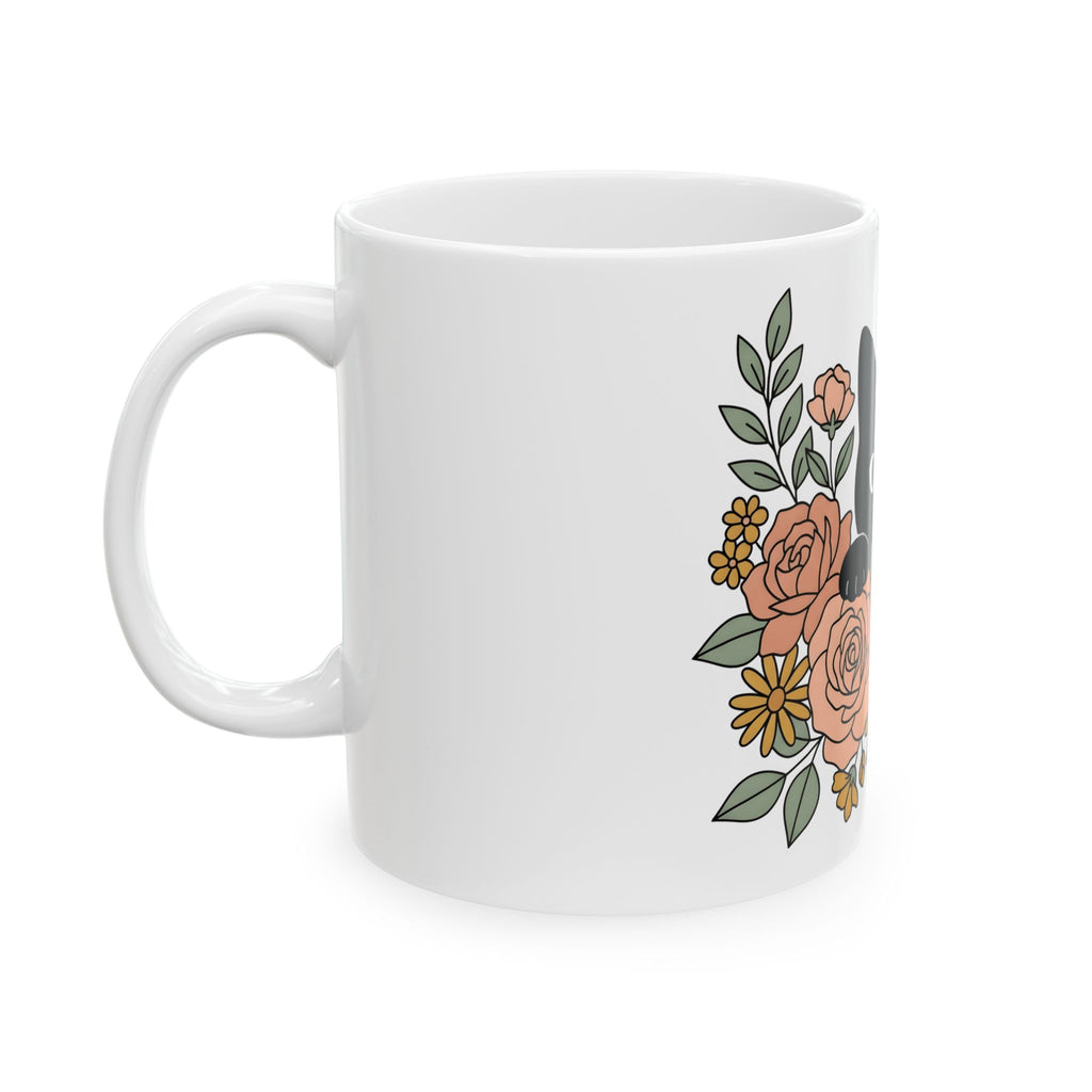Black Cat Mug Halloween Garden Gift Women Print Art Mug Cat Mug Horror Fan Graphic Mug Yard Graphic Classic Flower Arrangement