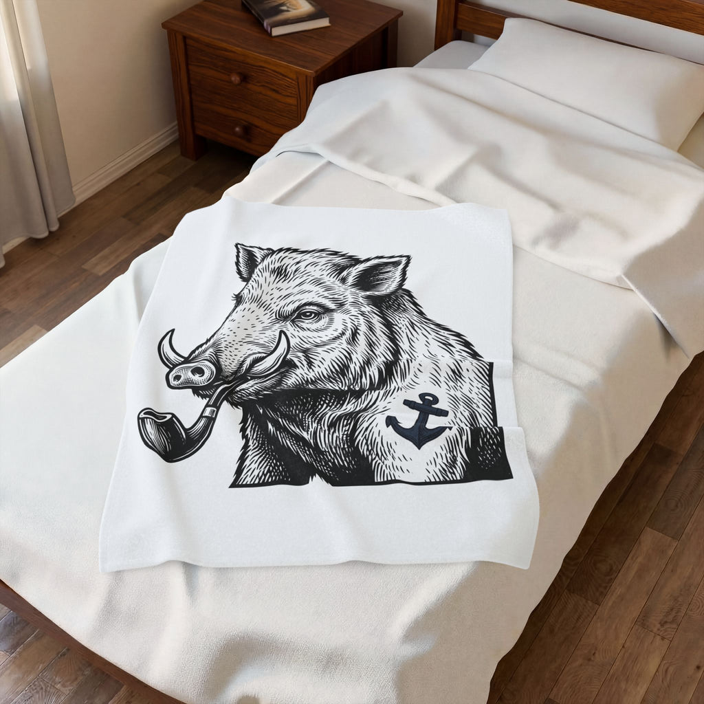 Boar Pipe Blanket Funny Animal Gift Women Woodcut Blanket Smoking Pipe Blanket Humor Fan Print Blanket Wildlife Graphic Vintage Anchor Blanket