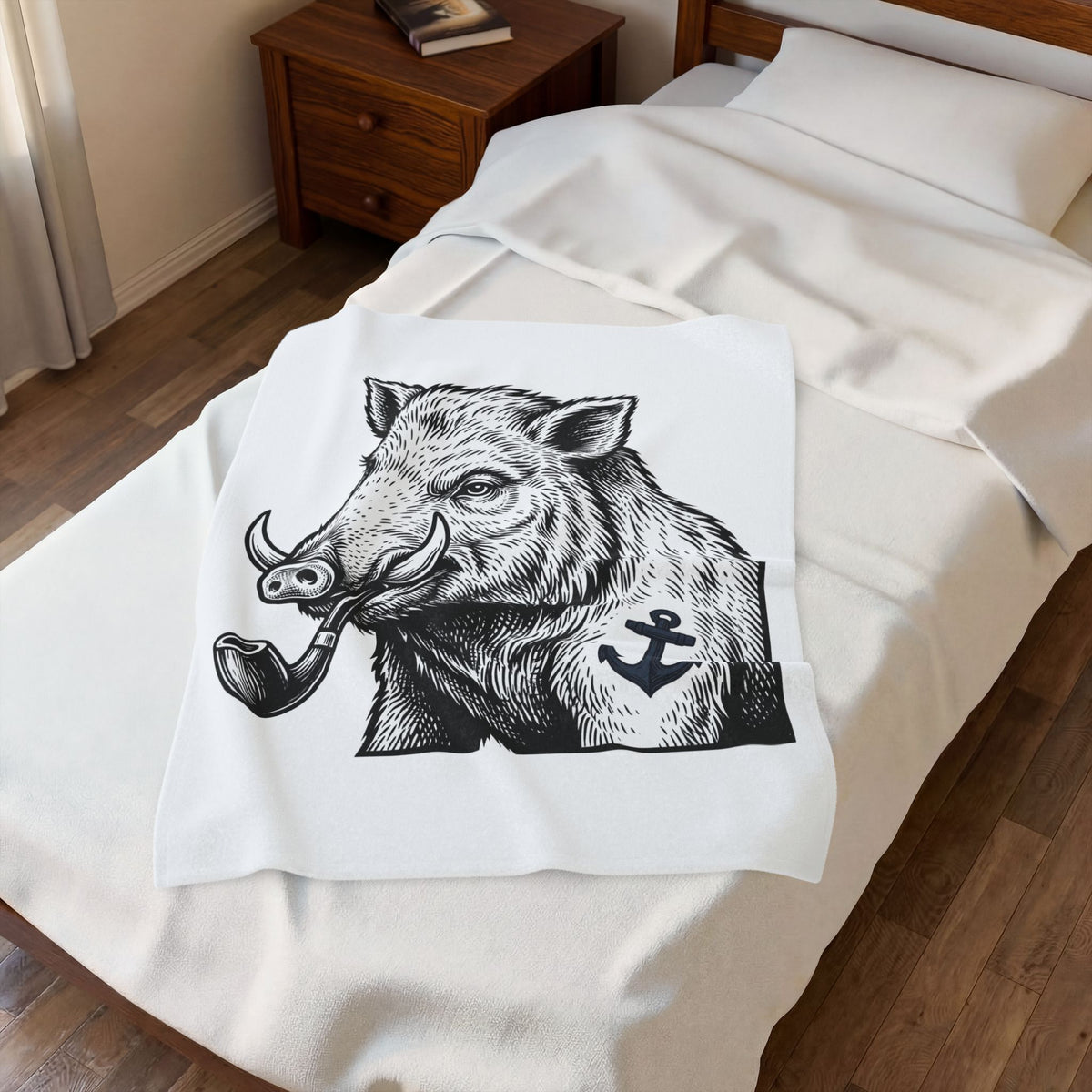 Boar Pipe Blanket Funny Animal Gift Women Woodcut Blanket Smoking Pipe Blanket Humor Fan Print Blanket Wildlife Graphic Vintage Anchor Blanket