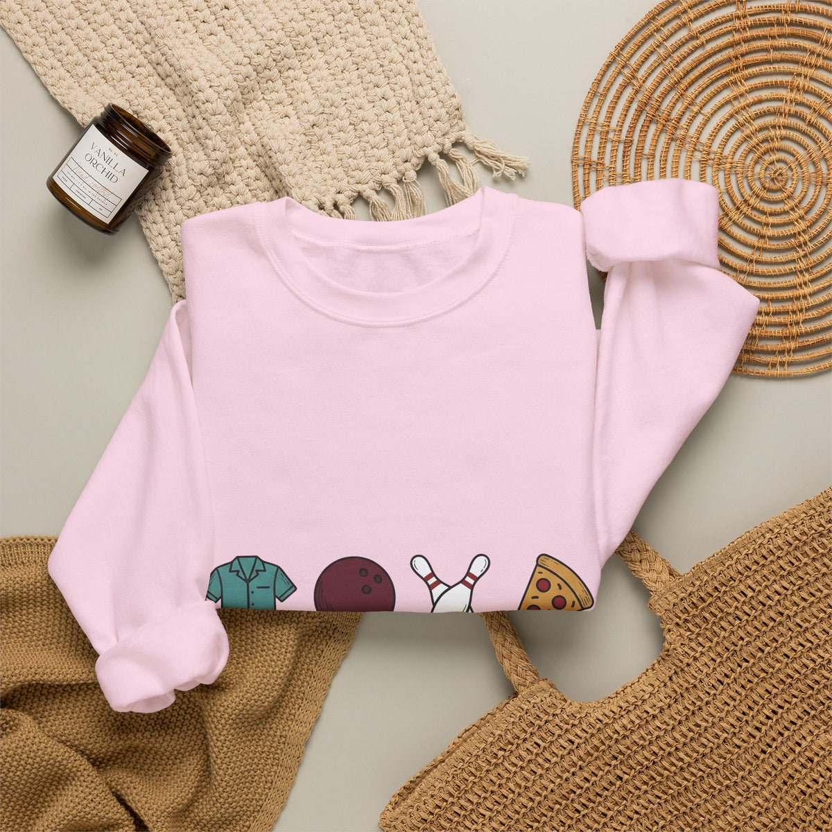 Bowling Symbols Bowling Cuisine Gift Hand Drawn Bowling Icons T Sweatshirt