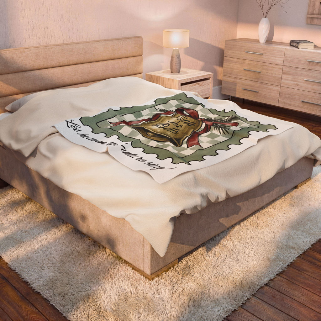 Festive Bell Blanket Christmas Seasonal Gift Women Retro Blanket Jingle Bell Blanket Christmas Fan Vintage Blanket Holiday Graphic Rustic Fir Twig